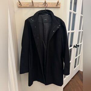 Theory Men’s Belvin Stand Collar Over Coat in Black XL